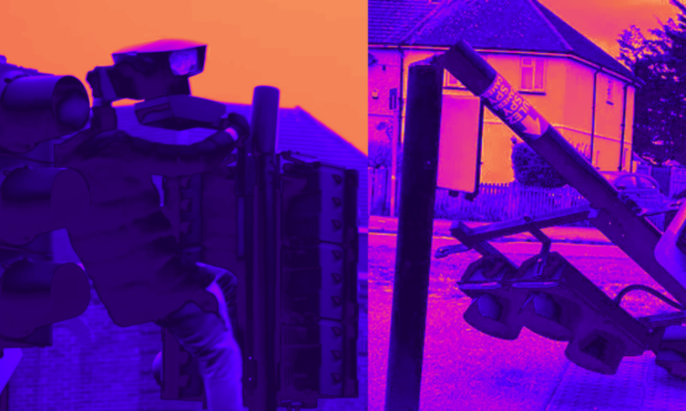 Stylised picture showing people vandalising ITS equipment