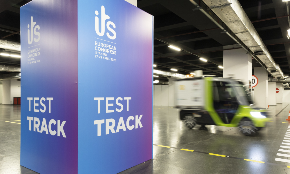 Image of a small electric delivery vehicle on the test-track