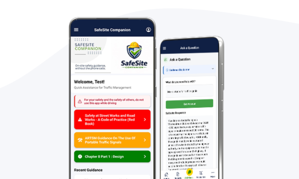 An illustration of the SafeSite Companion being used on mobile devices 