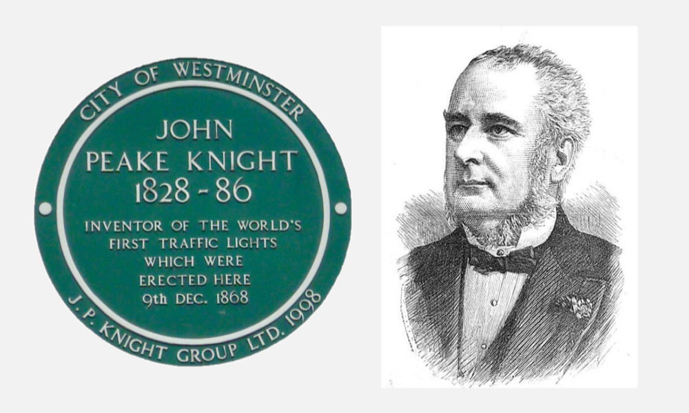Image of blue plaque and portrait of John Peake Knight - the grandfather of Intelligent Transport Systems (ITS)!