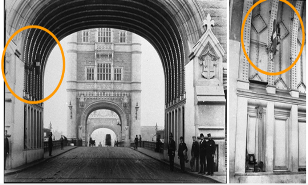 Image of the traffic signals at Tower Bridge circa 1894