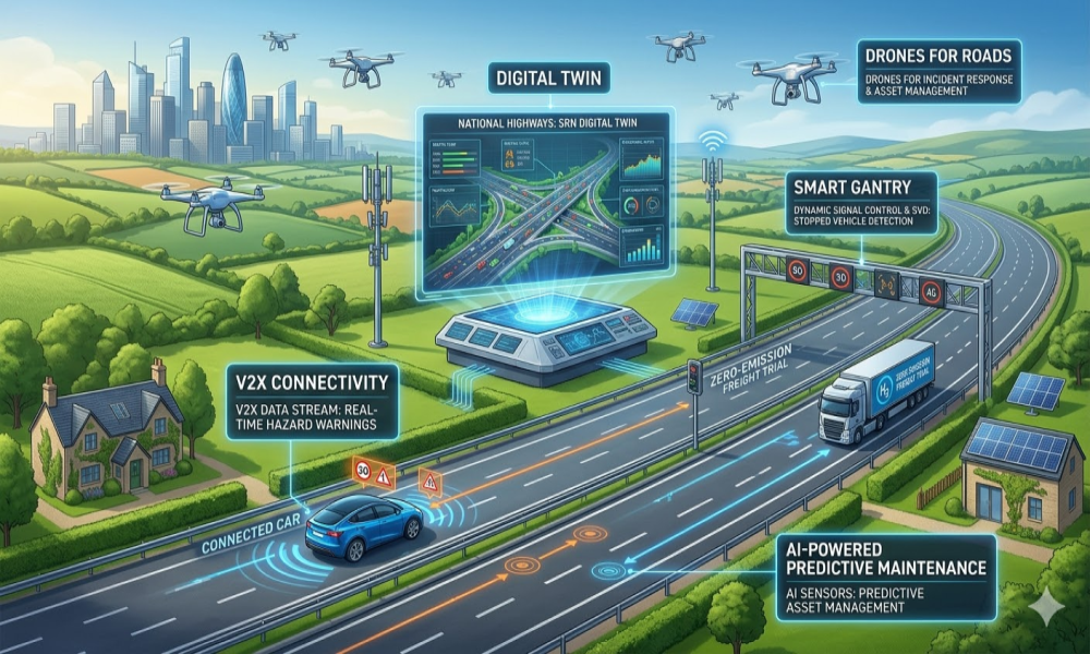 Image providing a high-level illustration of the digital future for Englands Strategic Road Network.