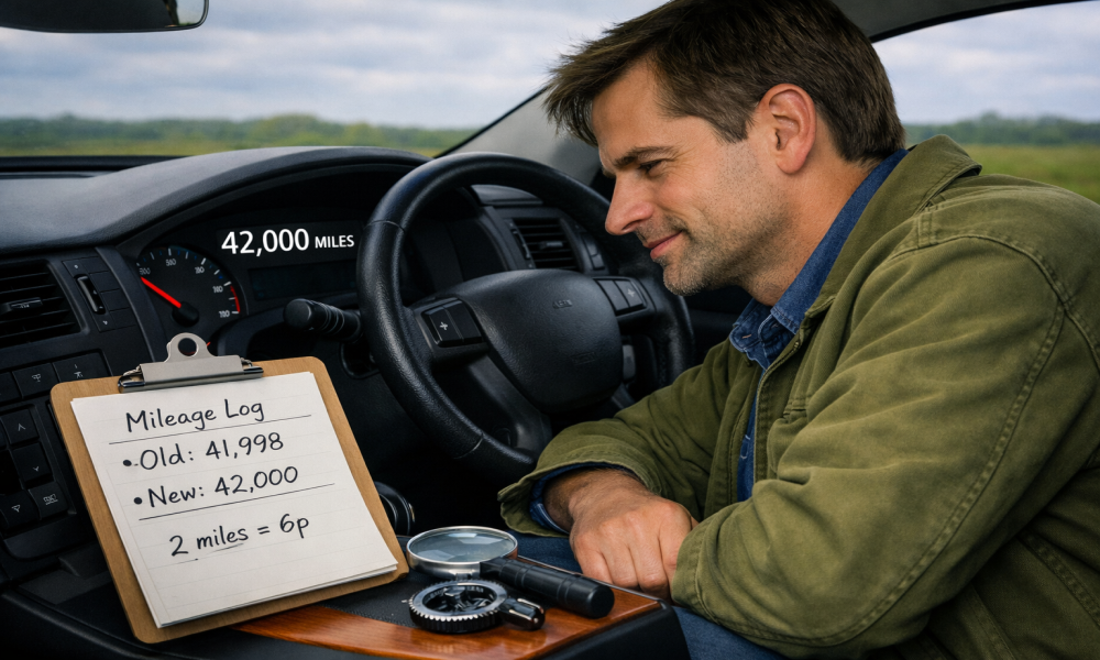 An illustration of taking mileage readings for vehicles to pay eVED  